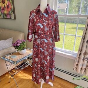 DVF Diane von Furstenberg CANBO Canton‎ Bordeaux 3/4 Sleeve Belted Shirt Dress P